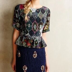 Anthropologie  HEMANT & NANDITA Narcis Embellished Peplum Dress, Size 8
